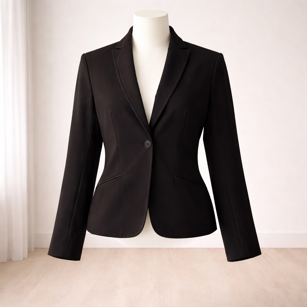 Eileen Fisher Black Women Blazer Button Front Single Breasted Made in USA Flawed